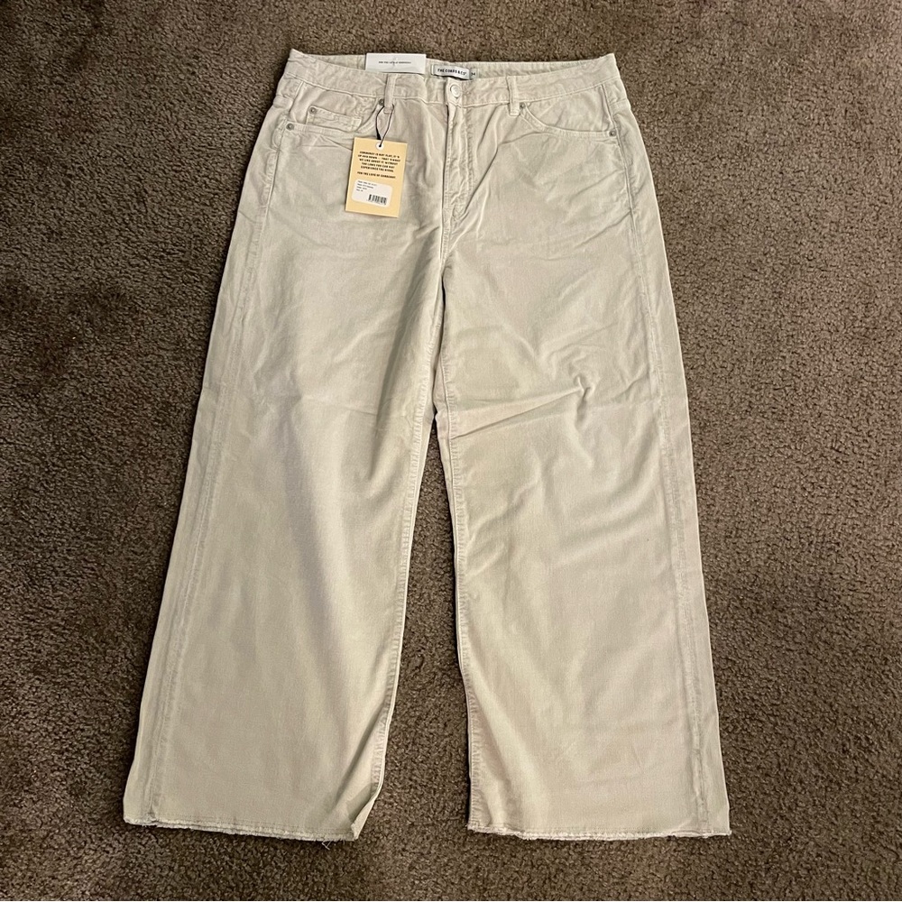 Anthropologie Corduroy Pants High Waist Cropped Straight Leg Size 34 Khaki - Picture 2 of 10